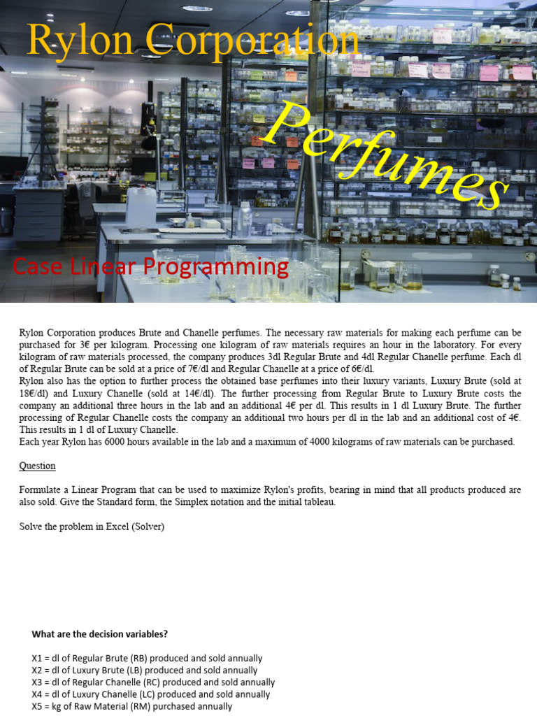 Rylon Corporation Perfume Profit Optimization | PDF | Teaching Methods ...