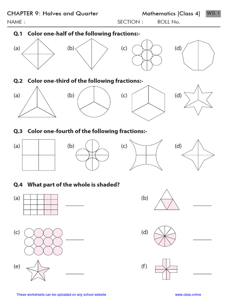 Class 4 Fractions Worksheets | PDF