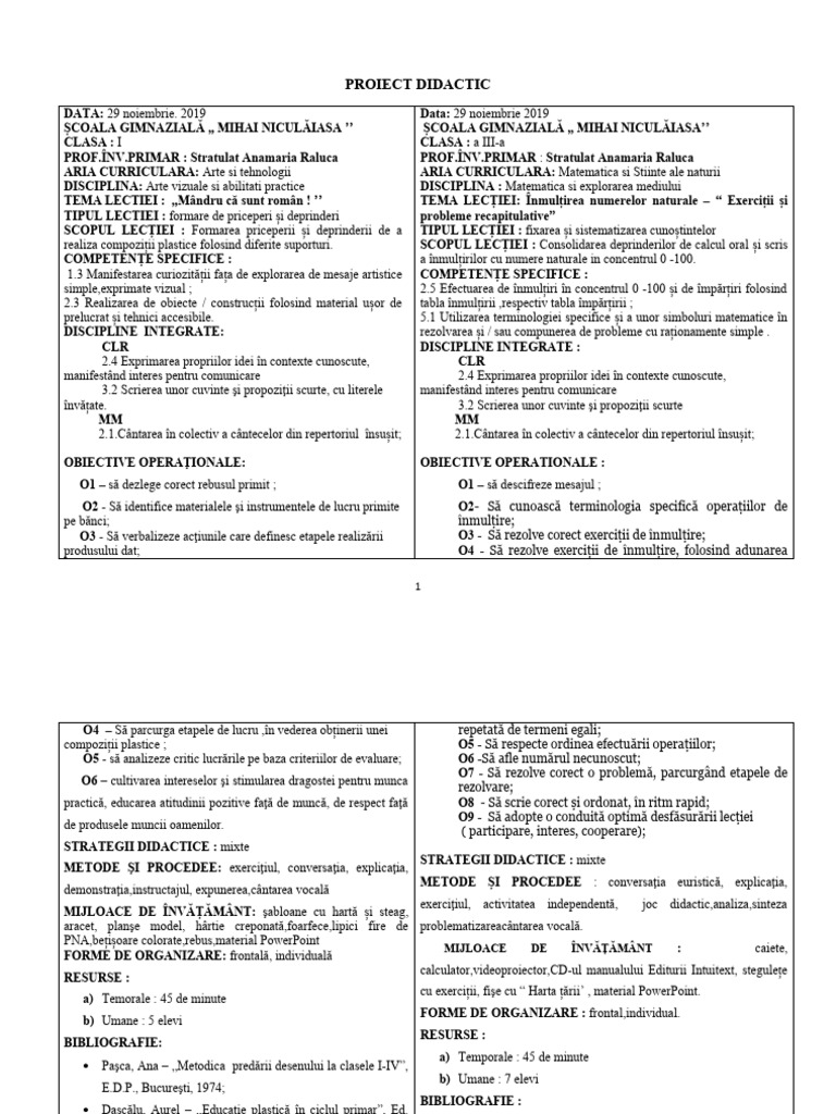 Proiect Didactic | PDF