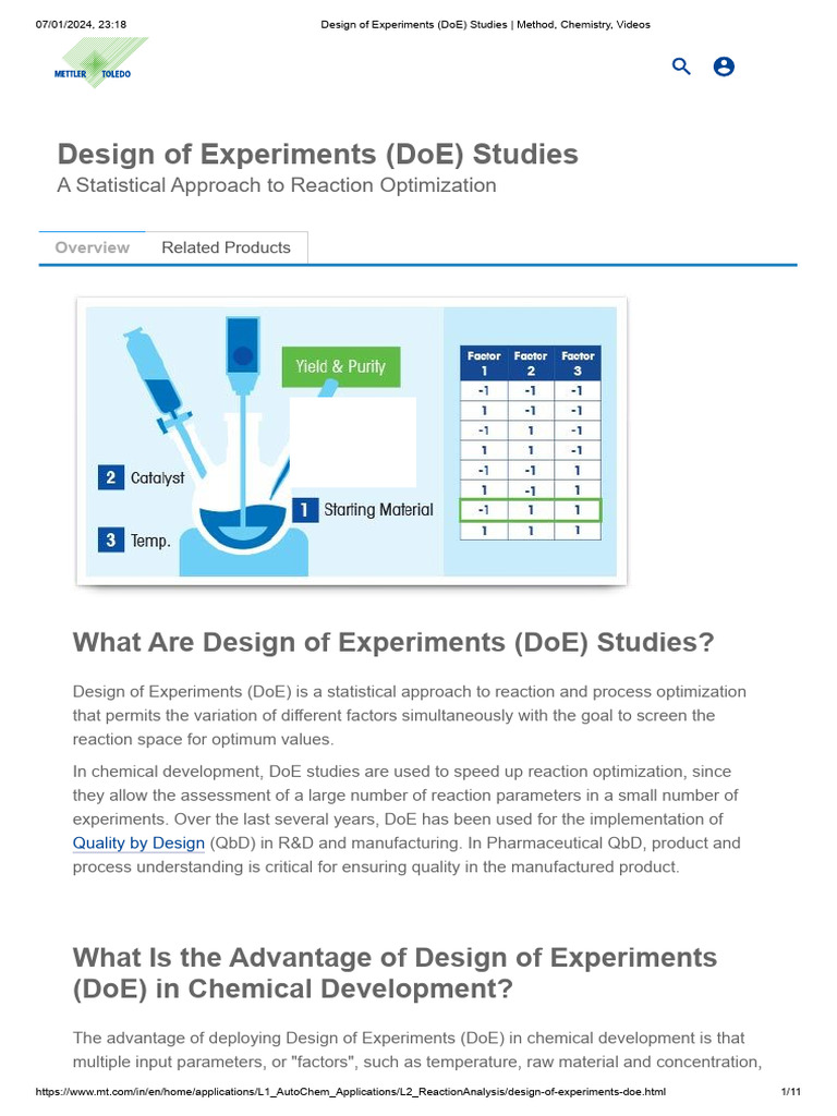 Design of Experiments (DoE) Studies - Method, Chemistry, Videos | PDF ...