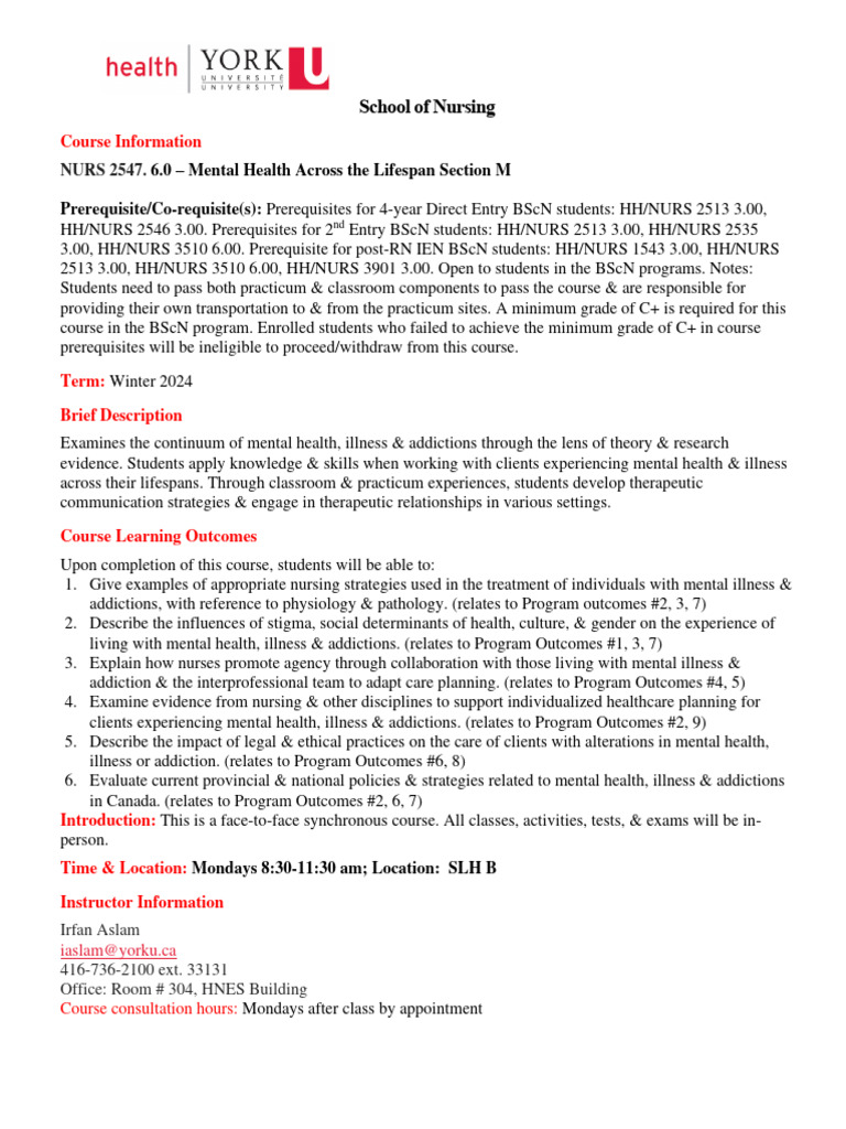 NURS 2547. 6.0 - Mental Health Across The Lifespan Sec M | PDF