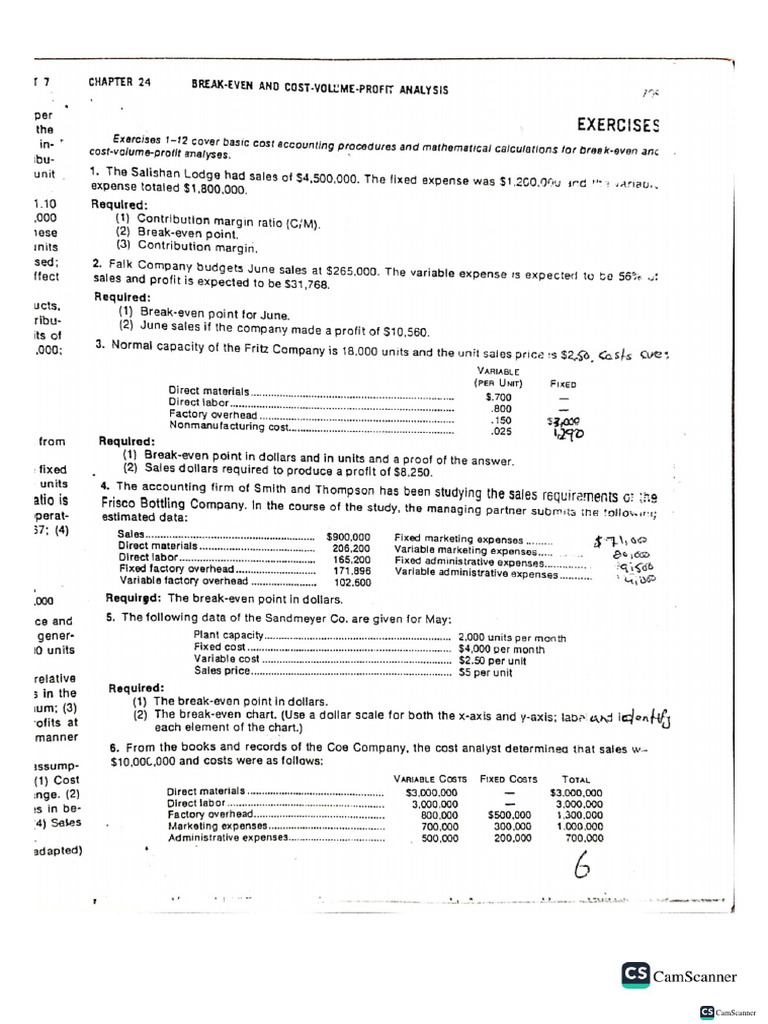 Cost accounting Break even Point Chp 24 PDF