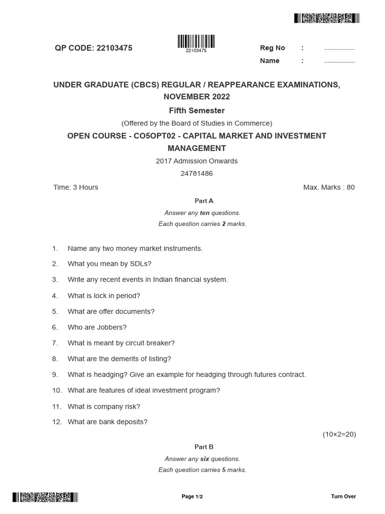 QP CODE: 22103475: Reg No: Name | PDF