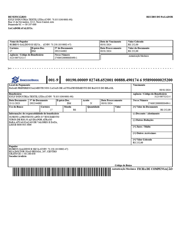 Autenticação Mecânica: Ficha de Compensação | PDF