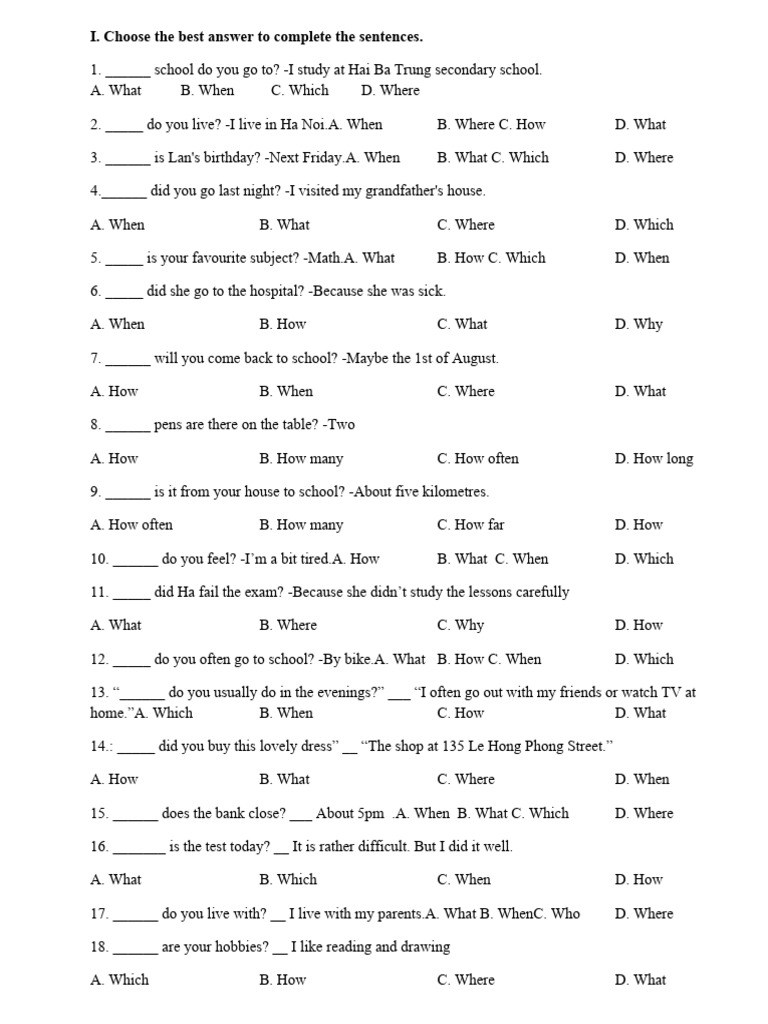 Question Words Practice Exercises | PDF