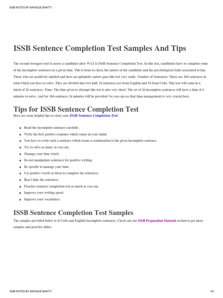 ISSB Sentence Completion Test Guide | PDF | Language Arts & Discipline