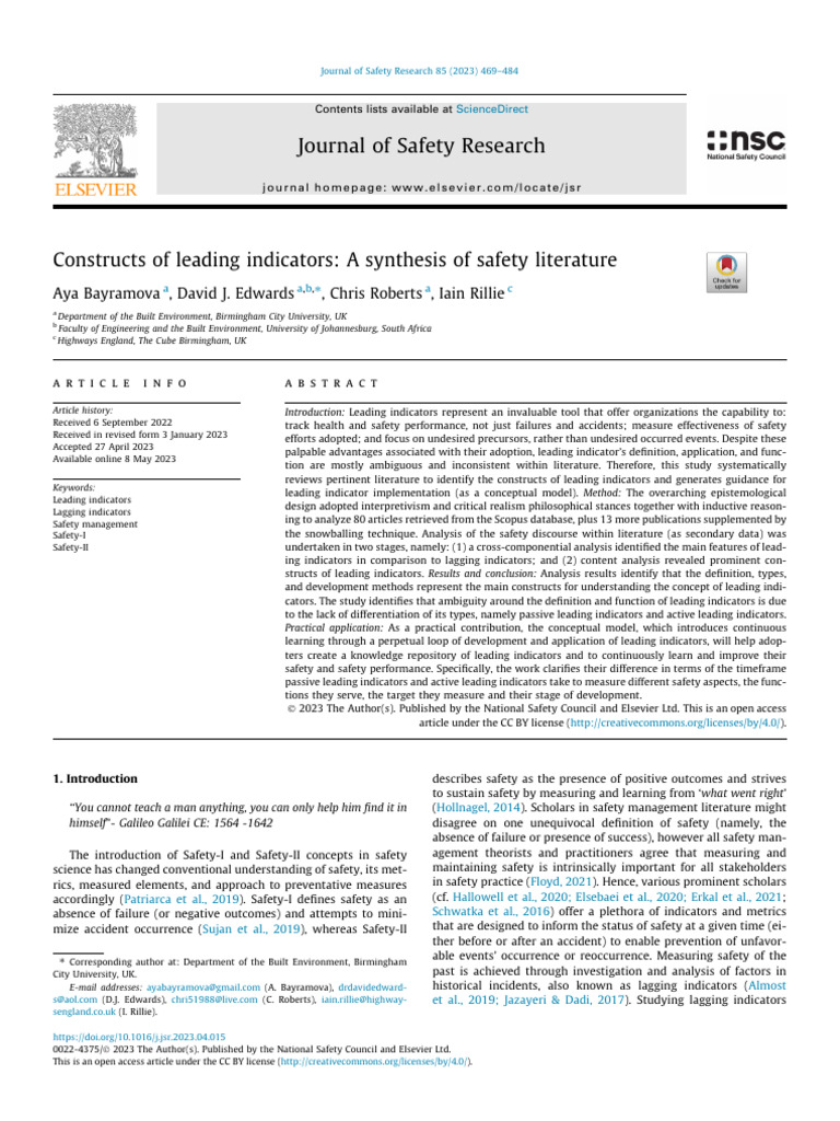 Leading Indicators in Safety Management | PDF | Occupational Safety And ...