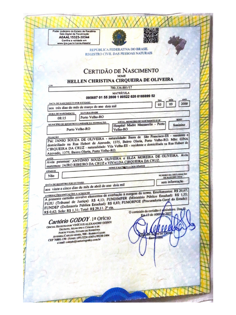 Domiciliado Na Rua Hebert de CRUZ - Naturalidade Vila Velha-ES ...