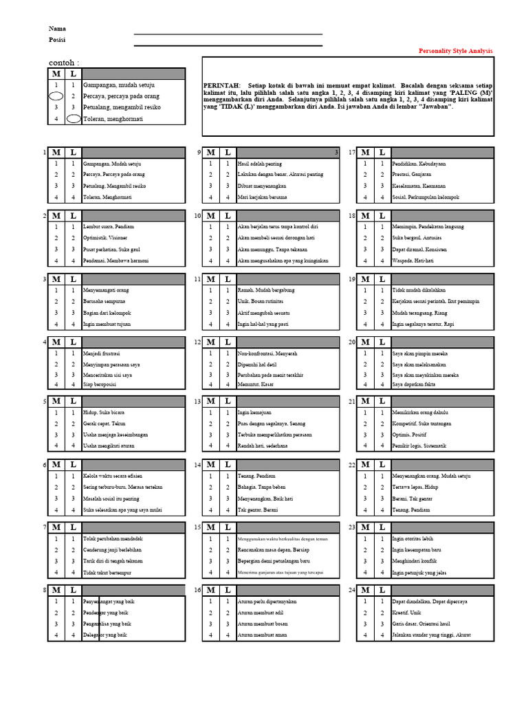 Form Pertanyaan DISC (For Candidate) | PDF