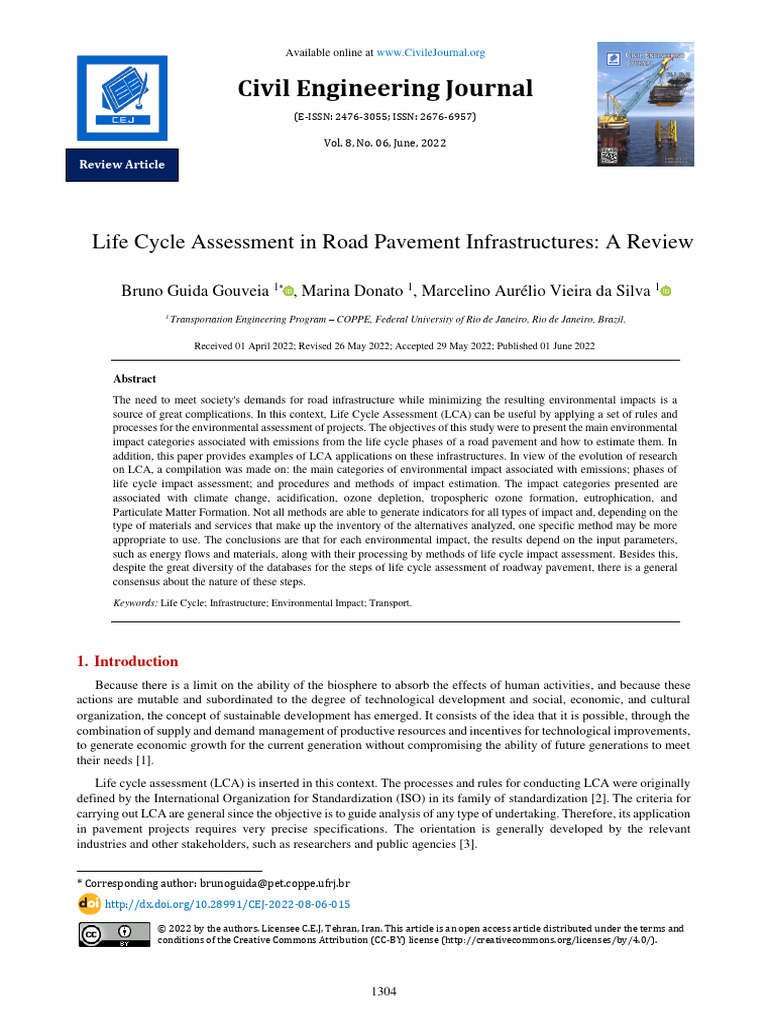 Life Cycle Assessment in Road Pavement Infrastructures A Review | PDF