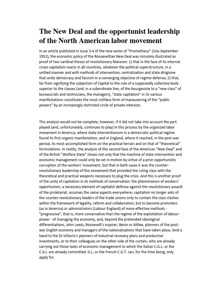 The New Deal and The Opportunist Leadership of The North American Labor