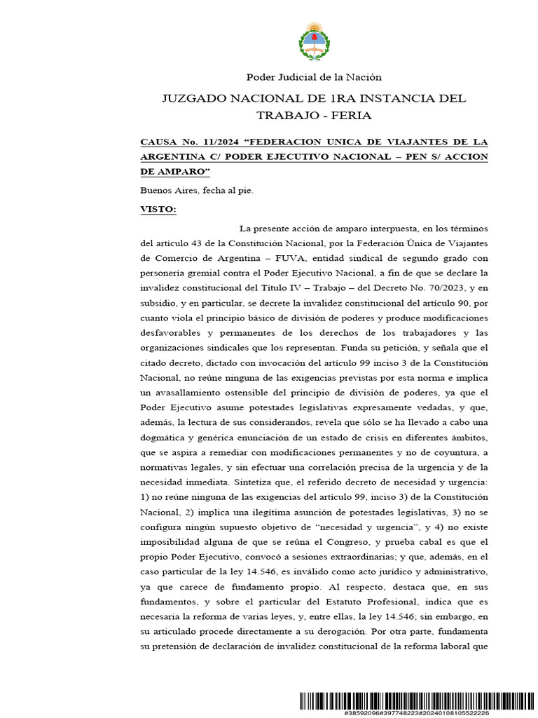 Nueva Cautelar Contra El DNU de Milei | PDF