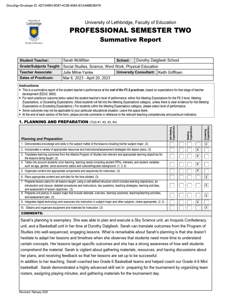 PS II Student Teacher Summative Report | PDF