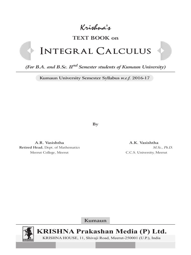 Krishna's Integral Calculus, Edition3 PDF Integral Curve