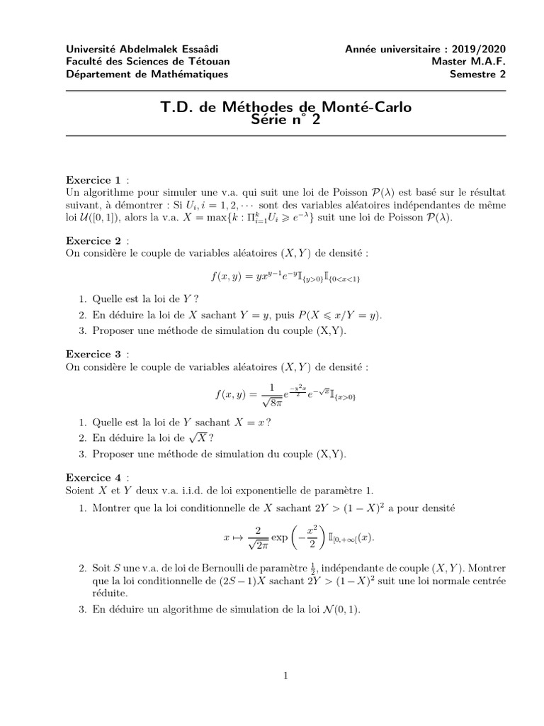 Méthodes de Monte Carlo en probabilités | PDF