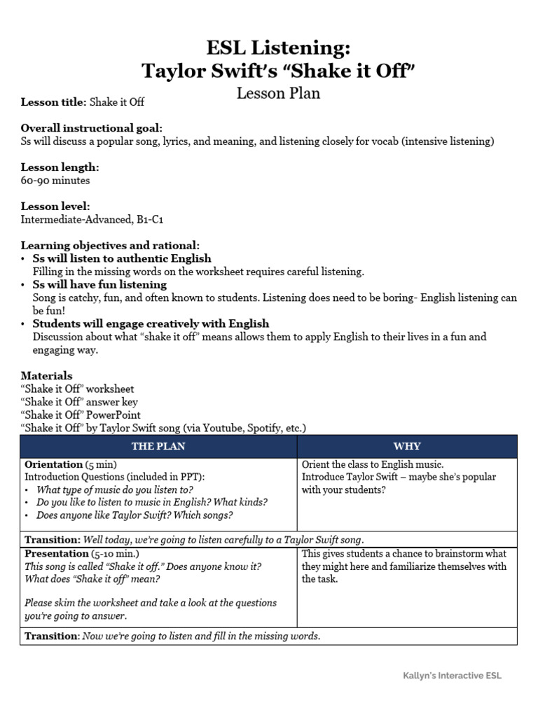 Shake it off_Lesson Plan | PDF