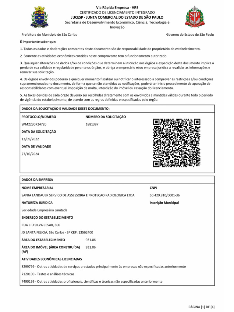 Certificado de Licenciamento Integrado válido até outubro 2024 PDF