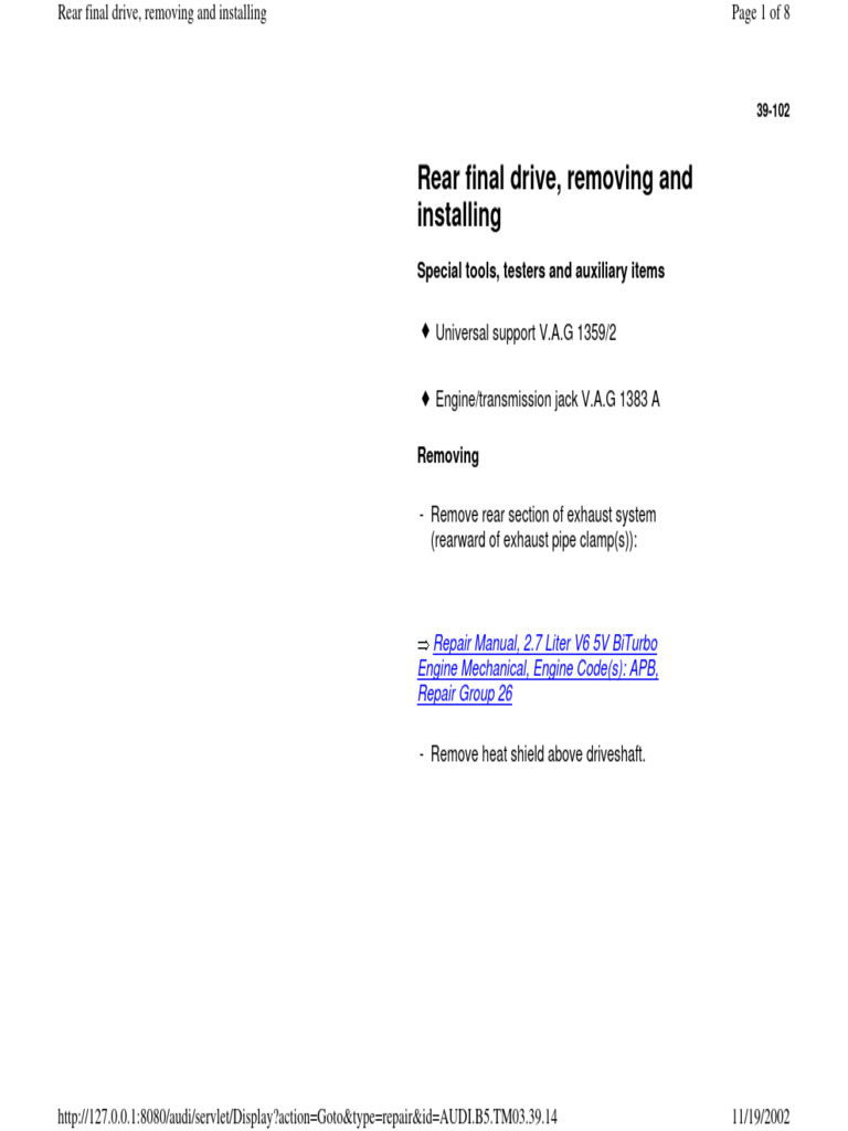 39-102 Final Drive Rear Remove & Install | PDF | Technology & Engineering