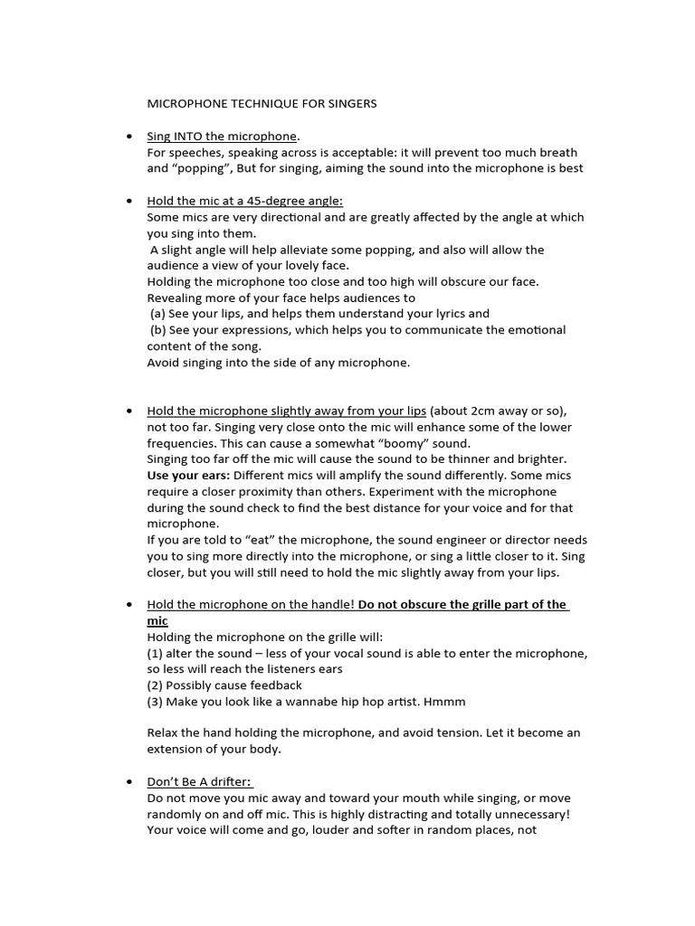 Microphone Technique For Singers Pdf Singing Microphone