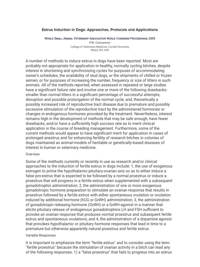 Estrus Induction Methods for Dogs | PDF | Luteinizing Hormone ...