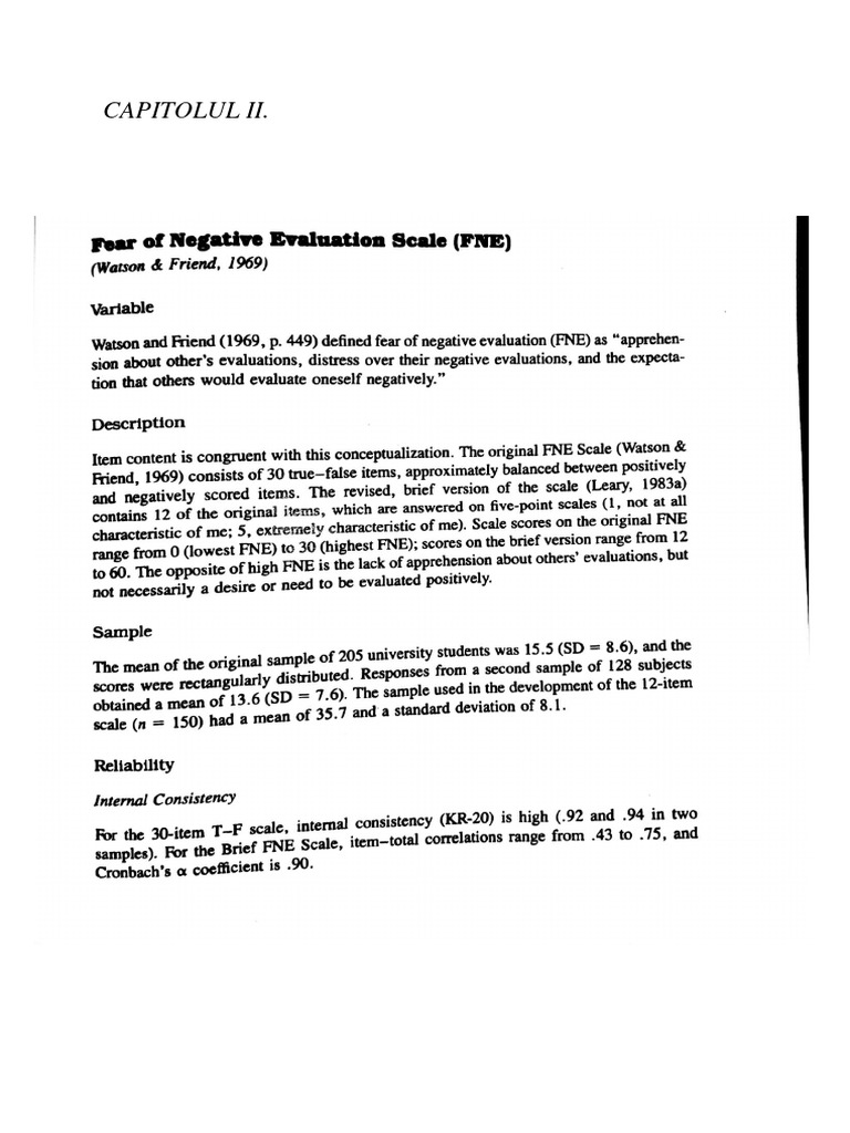 Fear of Negative Evaluation Scale (history) PDF