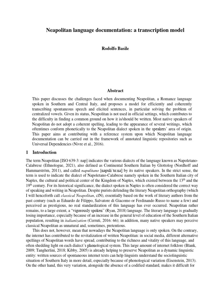 Neapolitan Language Documentation - OSF | PDF