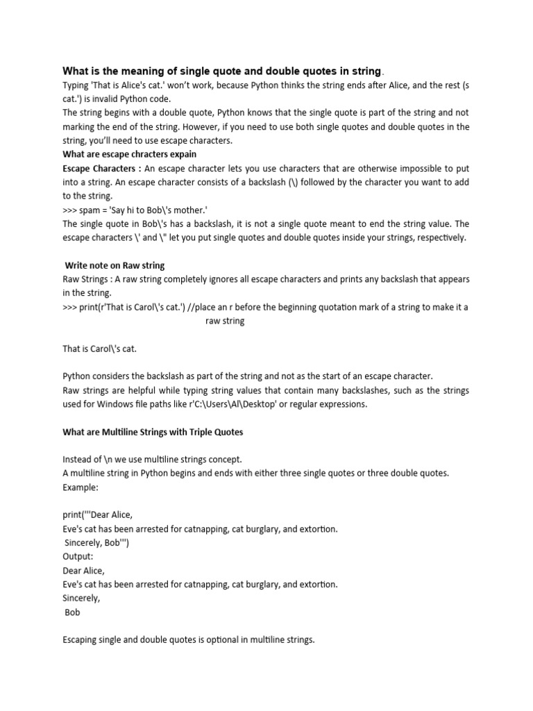 What Is The Meaning of Single Quote and Double Quotes in String | PDF ...