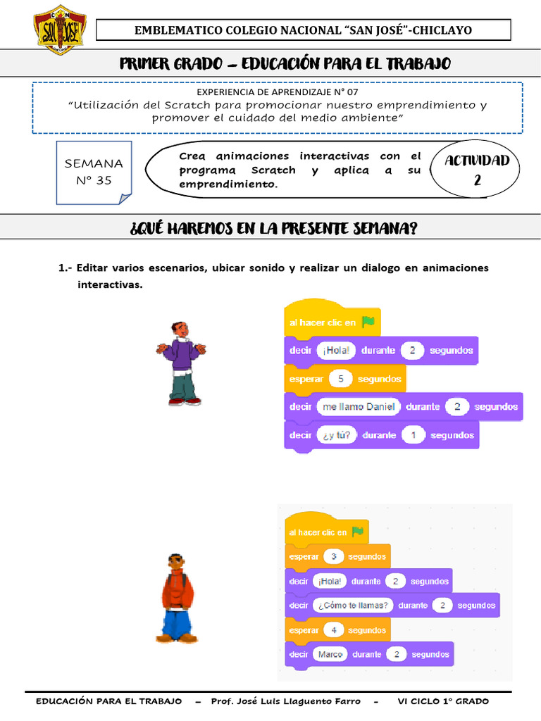 Experiencia de Aprendizaje #07 - Activ. 02 - 1° Grado | PDF | Scratch ...