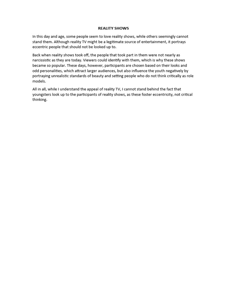 The Impact of Reality Shows on Youth | PDF
