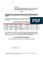 Anuncio Calificación Final Oposición y Plazo de Presentación de Méritos Violonchelo