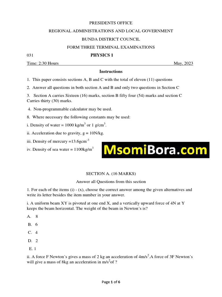 physics-solved-exam-pdf-pressure-force