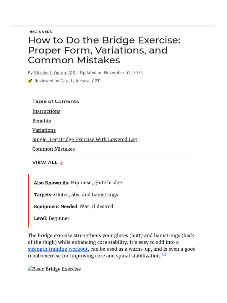 How To Do The Bridge Exercise - Benefits and Variations | PDF