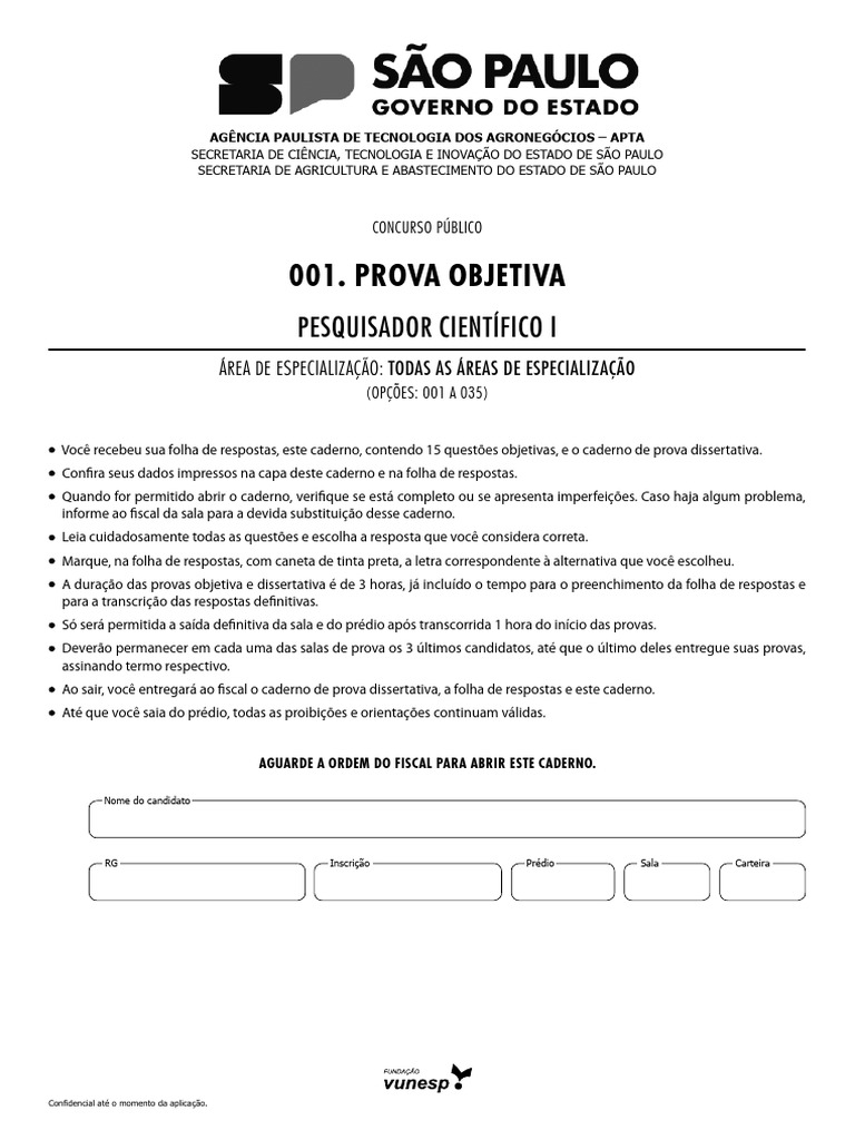 Prova Objetiva - Pesquisador Científico I | PDF