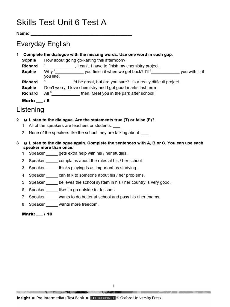 Unit 6 Skills Test A Overview | PDF