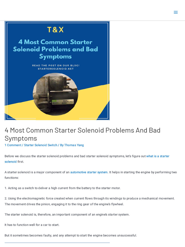4 Most Common Starter Solenoid Problems and Bad Symptoms T&X Solenoid