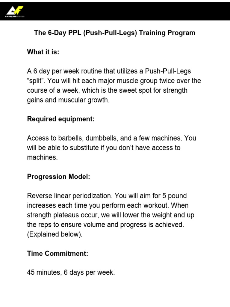 Push Pull Legs Training Program PDF