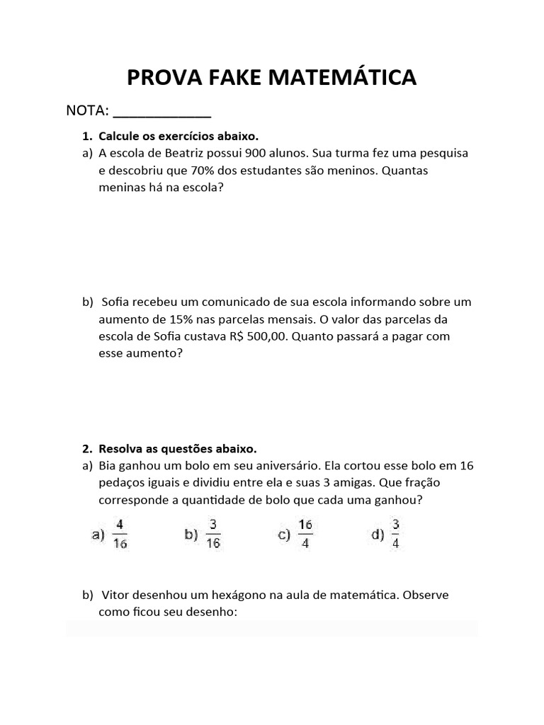 Prova Fake Matemática | PDF