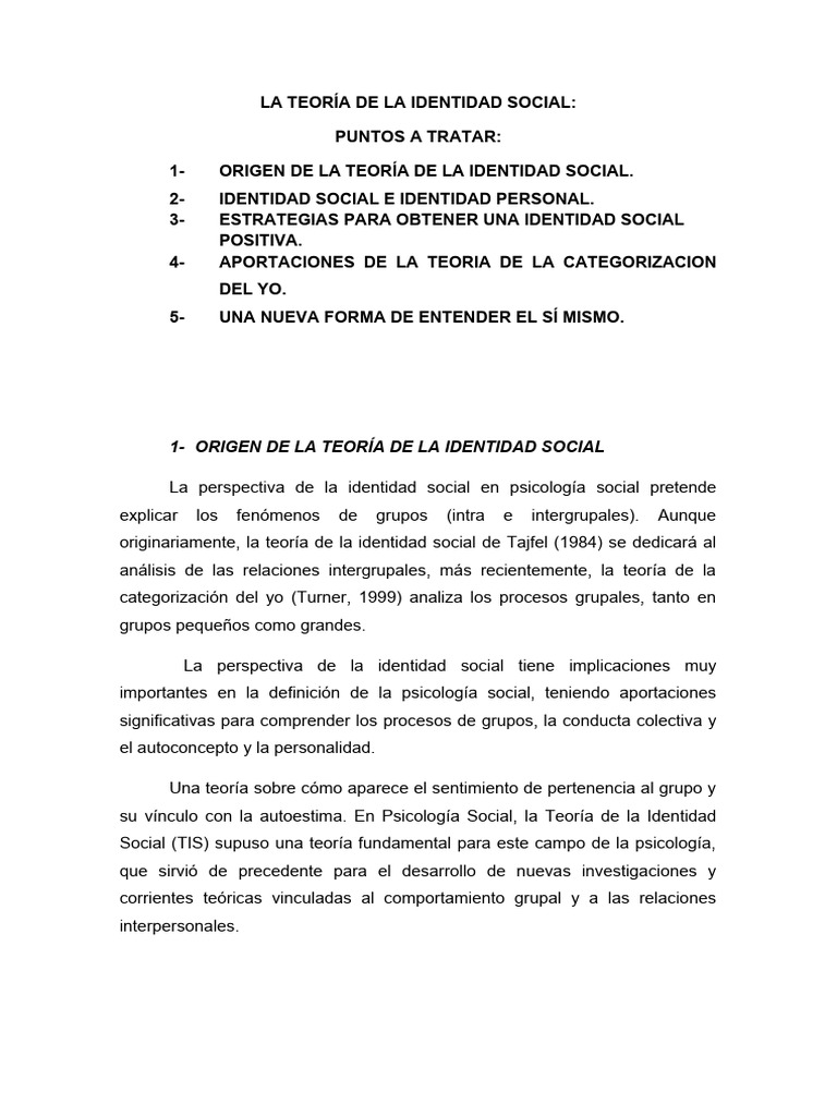 Teoría de la Identidad Social de Tajfel | PDF | Psicología Social ...