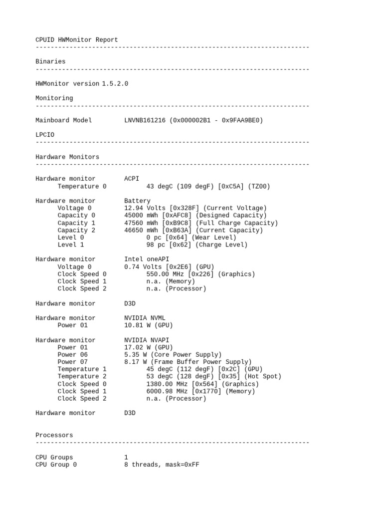 HWMonitor Report for Lenovo Laptop | PDF | Computer Architecture ...
