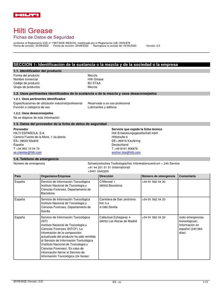 Material Safety Datasheet Hilti Grease ES Material Safety Datasheet IBD