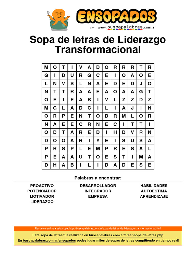 Sopa de Letras de Liderazgo Transformacional | PDF