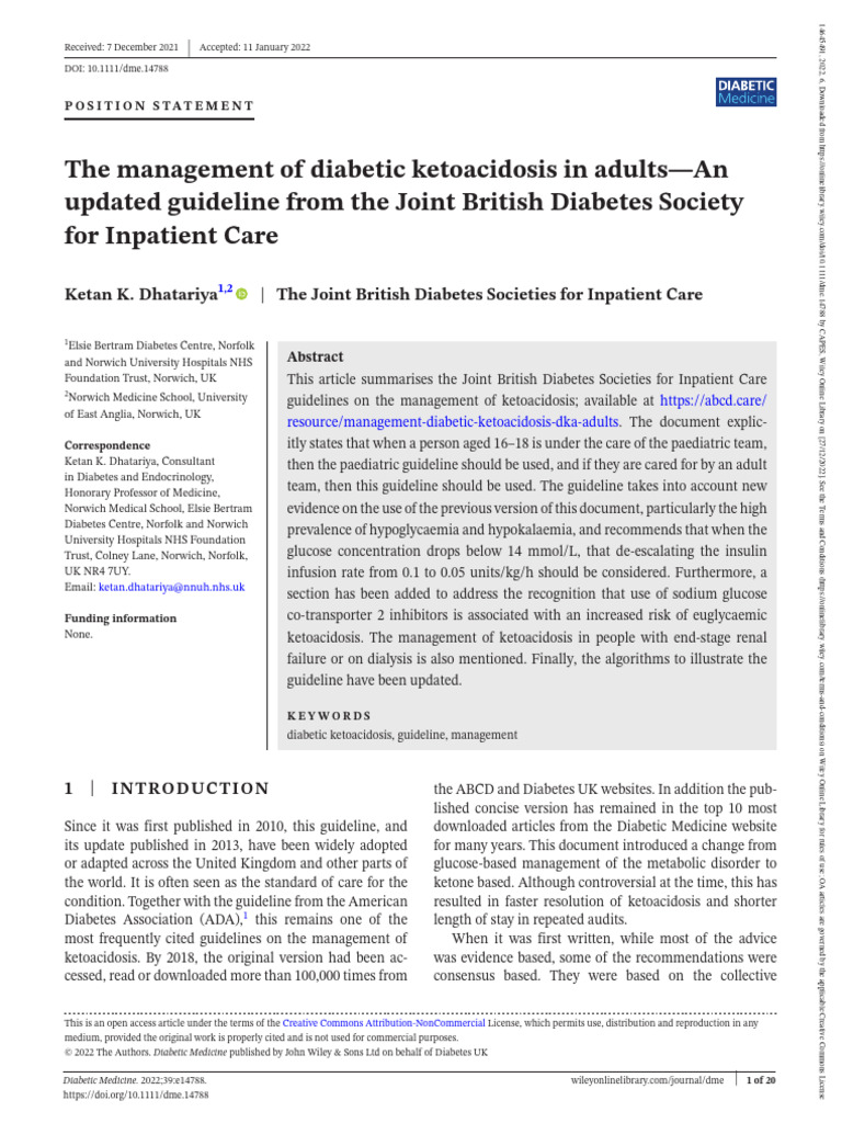 The Management of Diabetic Ketoacidosis in Adults-An Updated Guideline ...
