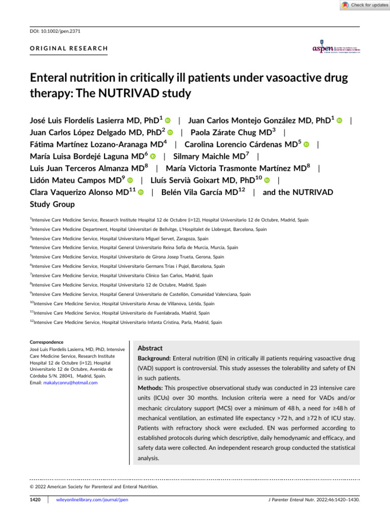 Enteral Nutrition in Critically Ill Patients | PDF | Science & Mathematics