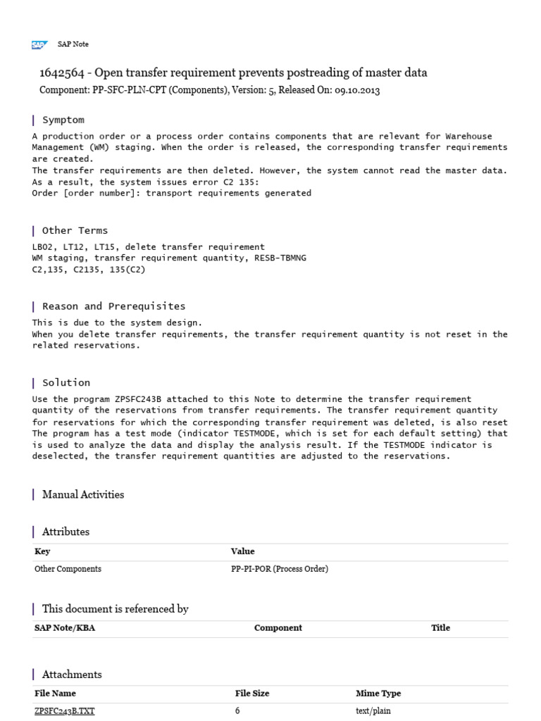 Open Transfer Requirement Prevents Postreading of Master Data | PDF