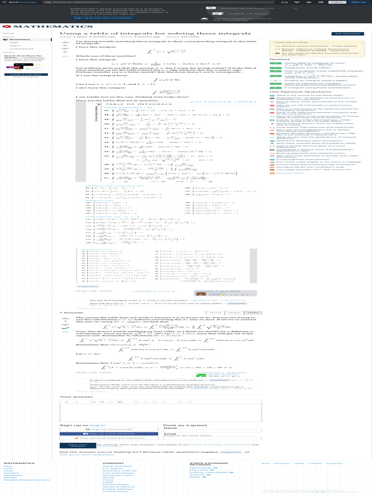 Integration Using A Table Of Integrals For Solving These Integrals