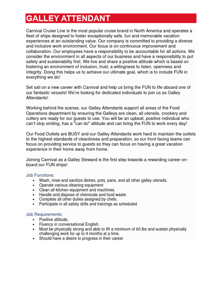 Galley Attendant Job Overview | PDF