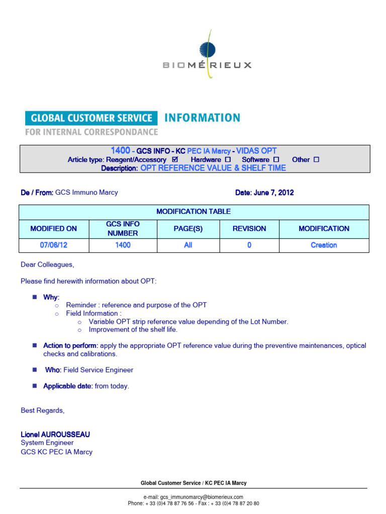 1400 - GCS - Info - PEC IA - OPT Value Shelflife | PDF