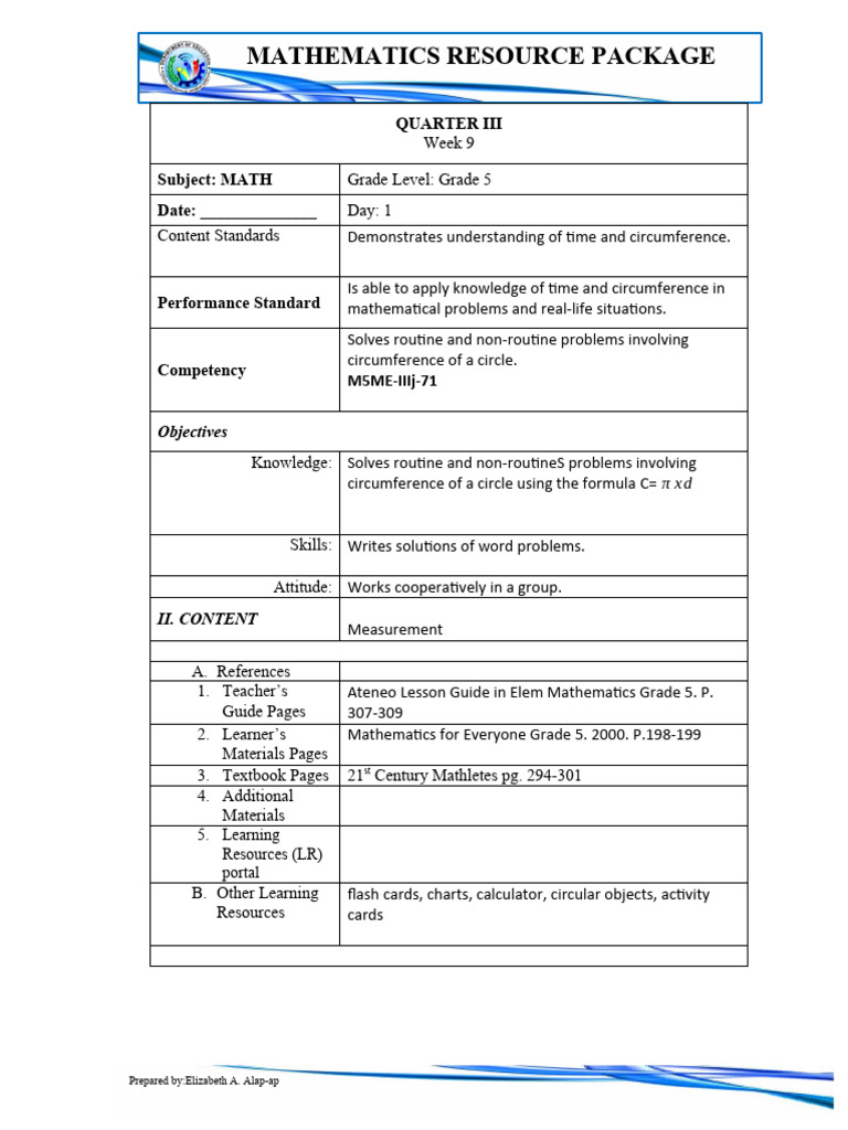 Grade 5 Math: Circumference Concepts | PDF