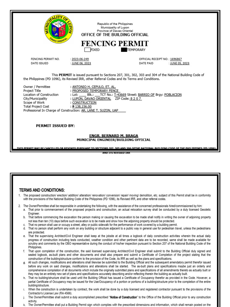 Fencing Permit PDF Justice Crime & Violence