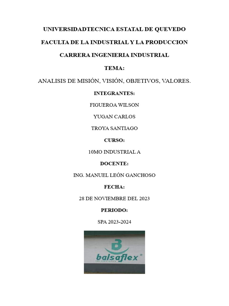 mision vision objetivos y valores de gurit balsaflex | PDF ...